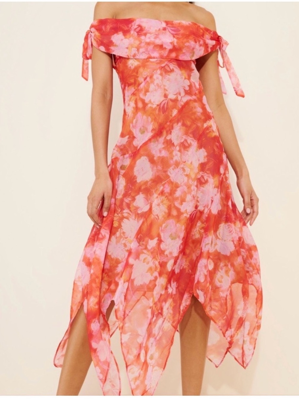 Free People Bali Curtain Call Maxi Dress Floral Off-Shoulder Pink Orange Size M